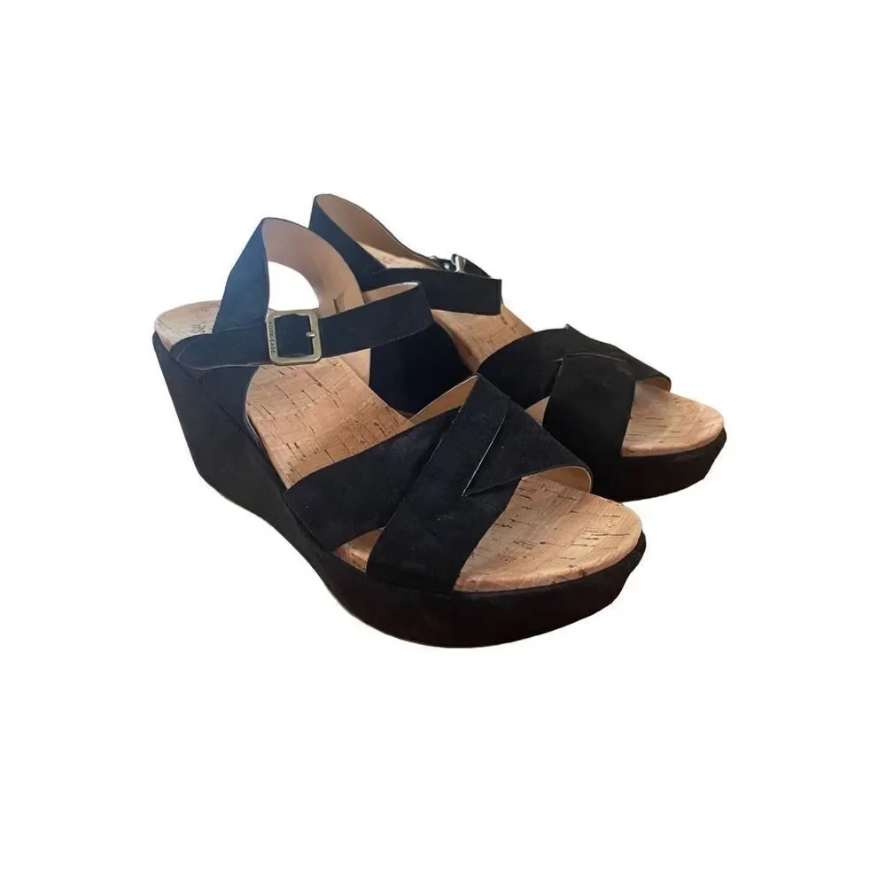 Kork Ease Since 1953 Womens Navy Blue Cork Wedge Slingback Heels Size 11